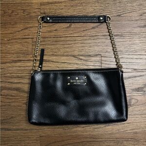 Kate Spade Black Leather Wristlet with Gold Chain